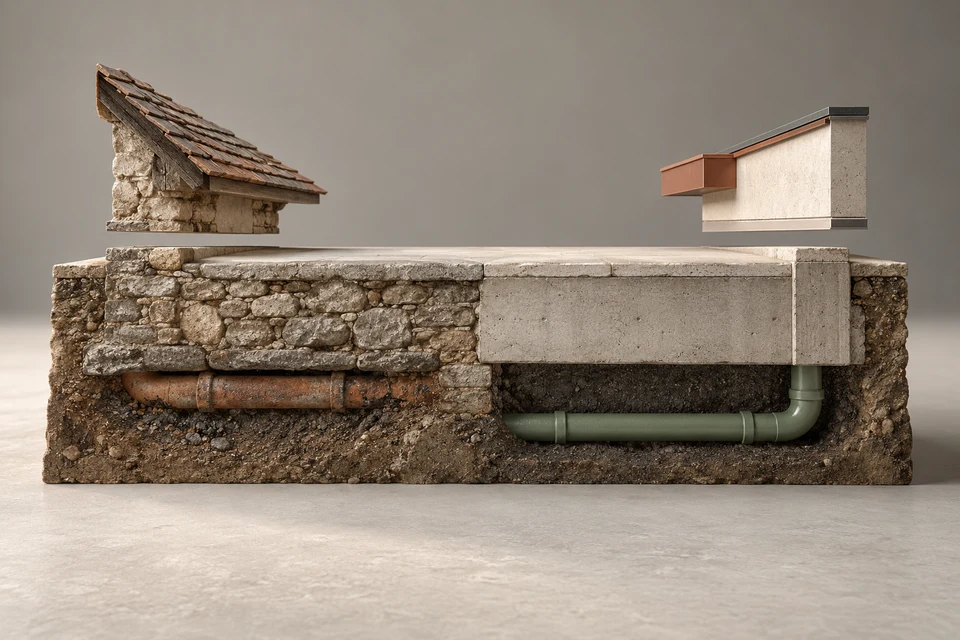 Conceptual illustration of material era · access & depth · actual condition